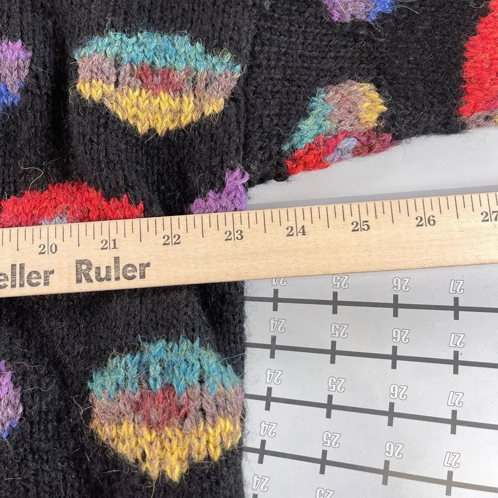 Vintage Peruvian Connection Sweater Womens Extra Large Black Pastel Floral - Picture 12 of 14